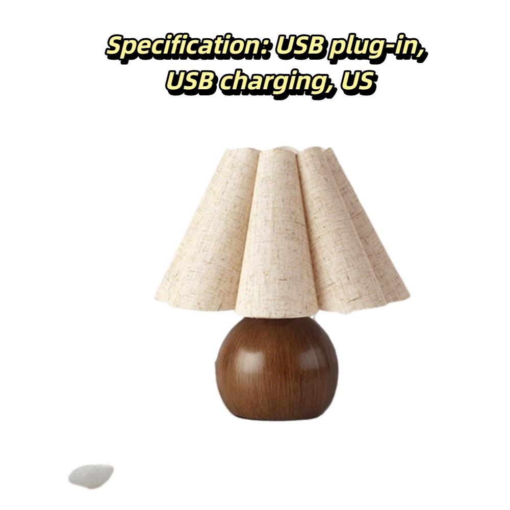 Brass Gold Table Lamp Walnut Wood Grain Night Light Shelves Ambient Night Light Living Room Decor