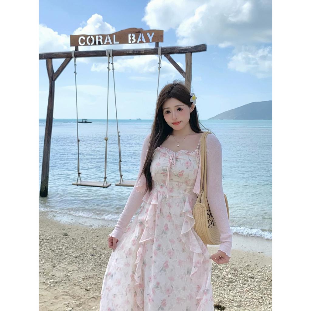 Pink Floral Dress, Gentle Temperament, Sleeveless Waist Long Suspender Skirt (single Skirt), Mind Taking Pictures Carefully