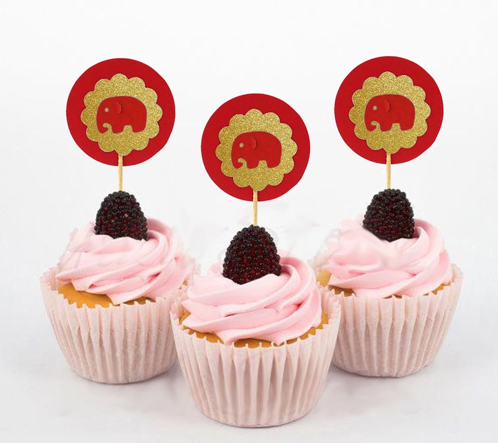 Lembrancinha Querida| Toppers de Cupcake de Elefante| Aniversário Chá de Bebê Decorações de Sobremesa para Festa - Pacote de