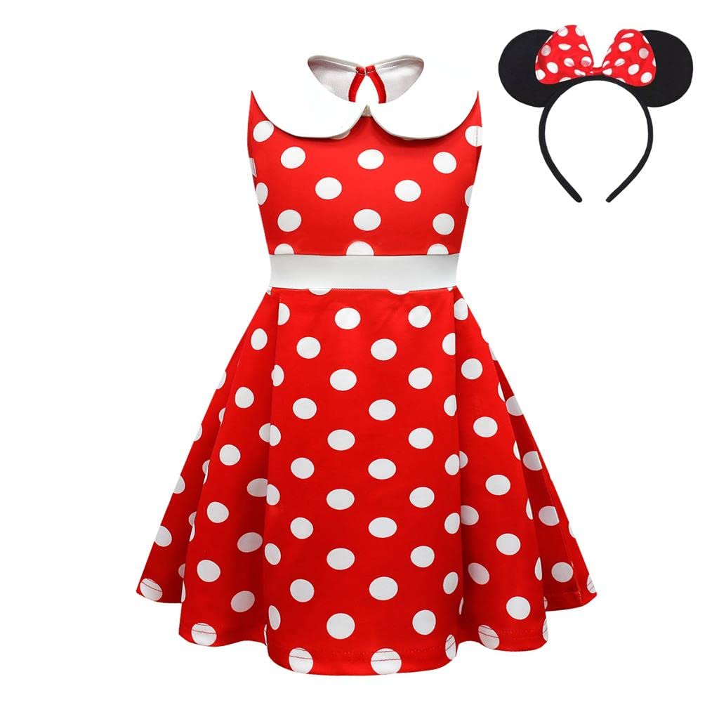 

Baby Girls Polka Dot Fancy Dress Halloween Costume Birthday Party Outfit with Mouse Ears Hair Hoop Red Age [Dressy Daisy] 3-4
