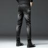 Men's Trendy Black Embroidered Slim-Fit Jeans – Youthful Stretch Casual Pants