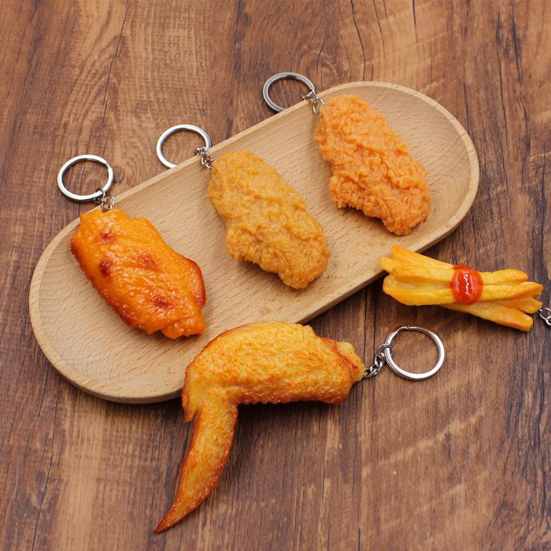 Lustiger gebratener Hühnerbein-Hühnerflügel-Schlüsselanhänger, kreativer Mini-Simulations-Lebensmittel-Anhänger mit Schlüsselring für Handtaschen-Geldbeutel-Zubehör