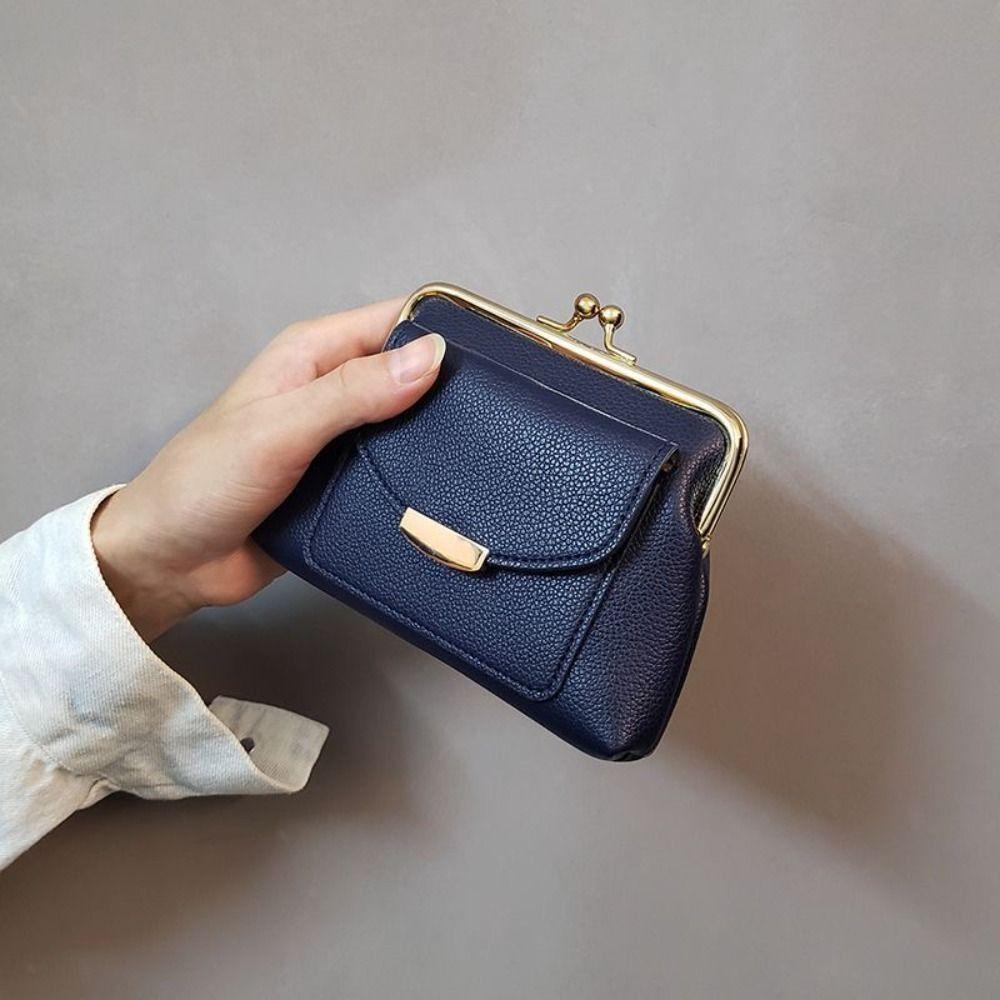 PU Leer Mini Slotclip Muntzakje Lychee Patroon Kleine Item Tas Knipsluiting Leren Portemonnee Cadeau