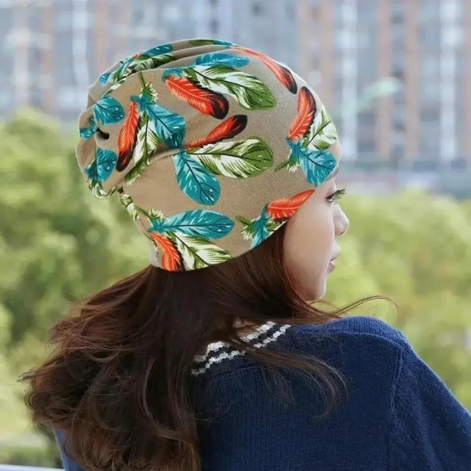 Fashion Women Beanies Caps Spring Winter Cotton Hat Fashion Cap Hip-hop Beanie Scarf Chapeu Feminino Cap 3 Way To Wear Bonnet