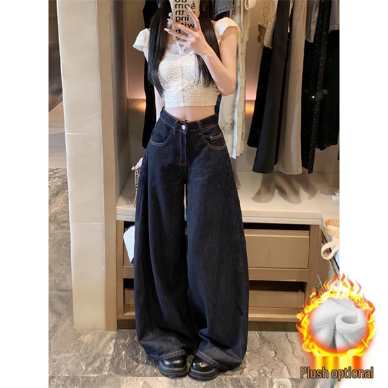 Petite American Wide Leg High Waist Jeans for Women - Washed, Loose Fit, Straight Leg, Spring/Summer.