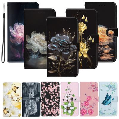 For iPhone 15 14 13 12 11 Pro Max XR XS Max 7 8 Plus Wallet Case PU Leather Floral Flip Cover with Card Holder Kickstand Protective Purse Case
