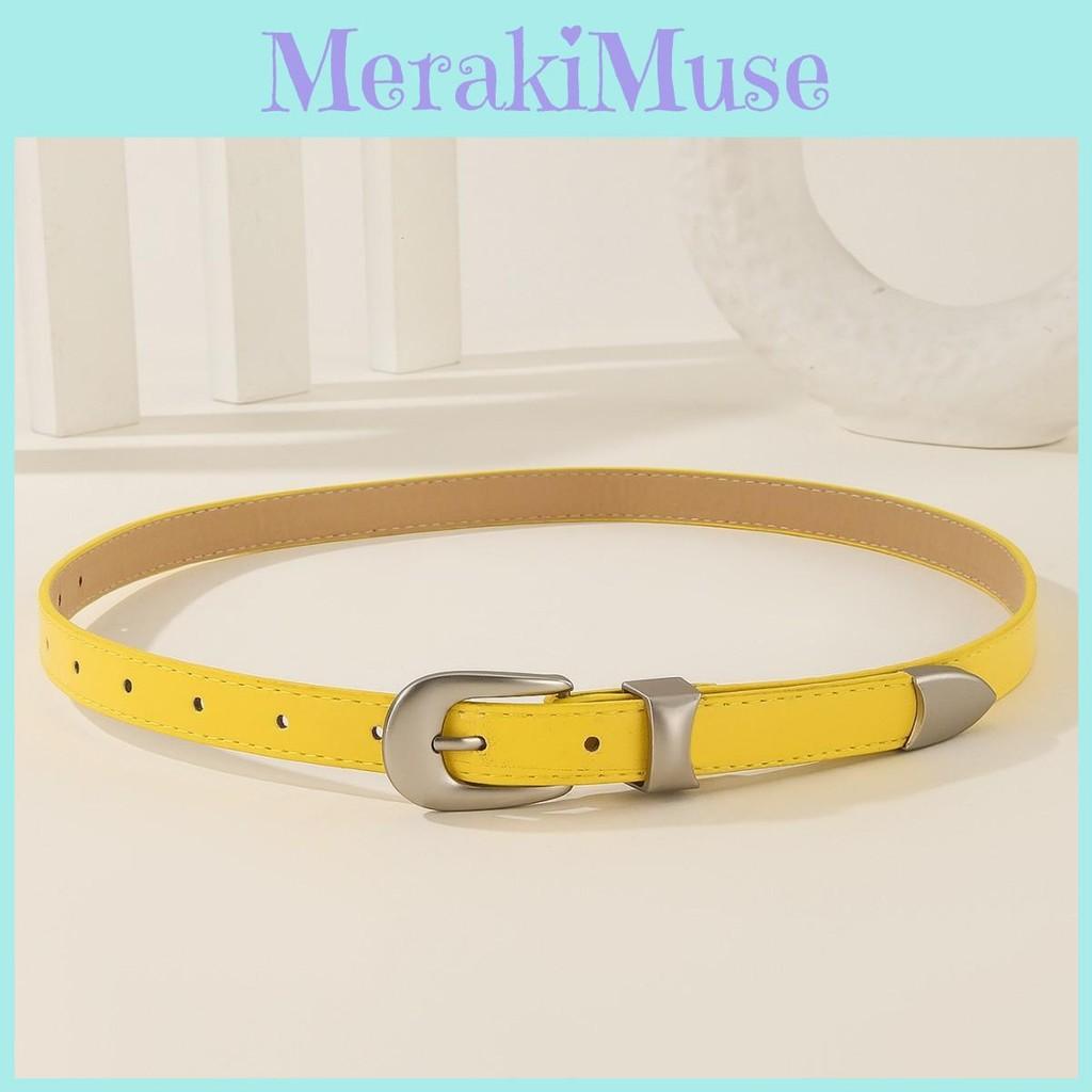 Color Solid Simple Metal Buckle Decoration Women Casual Belt For Daily Use