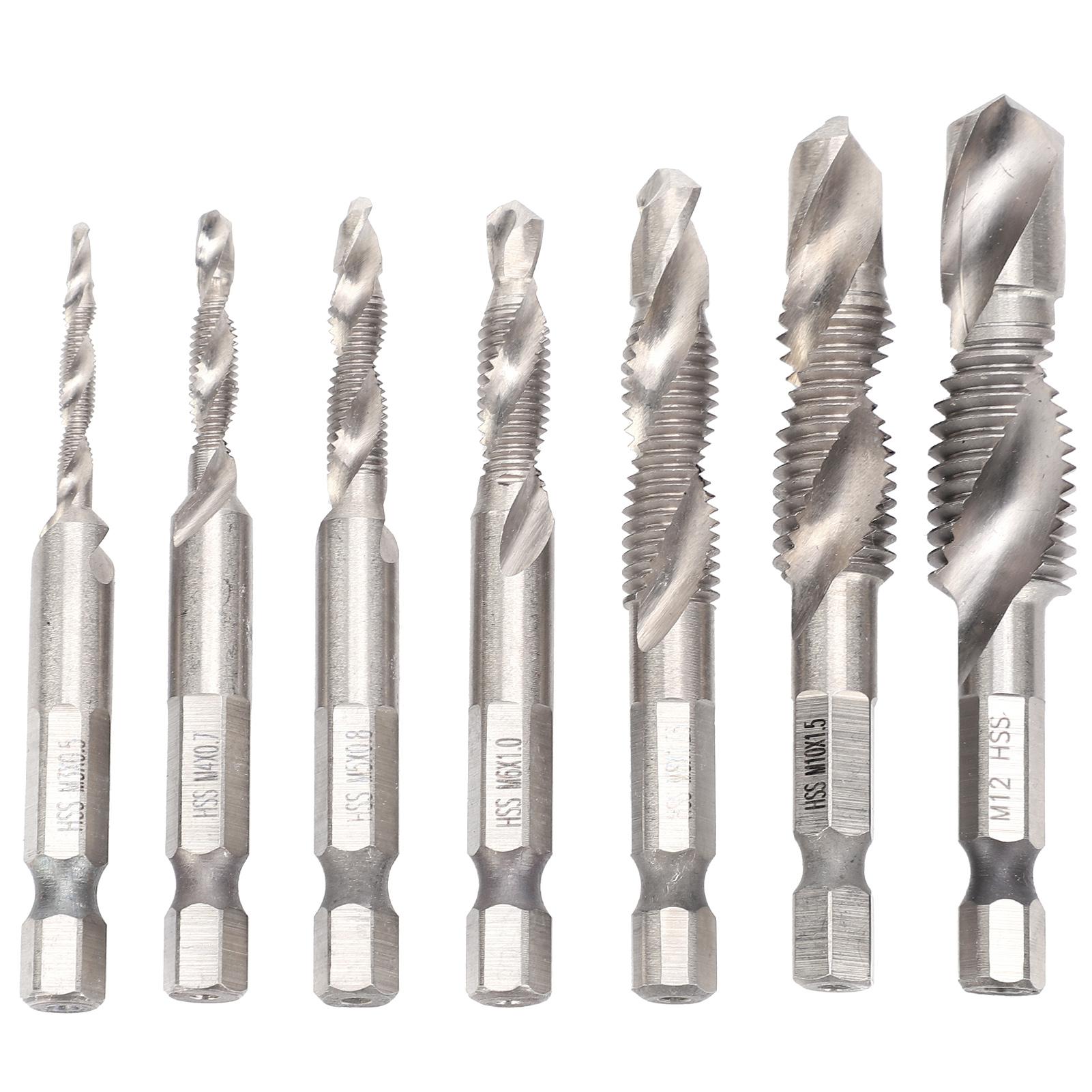 

7Pcs Tap Set 14 Hex Shank Metric Drilling and Tapping Integrated Compound Spiral Notch Kit