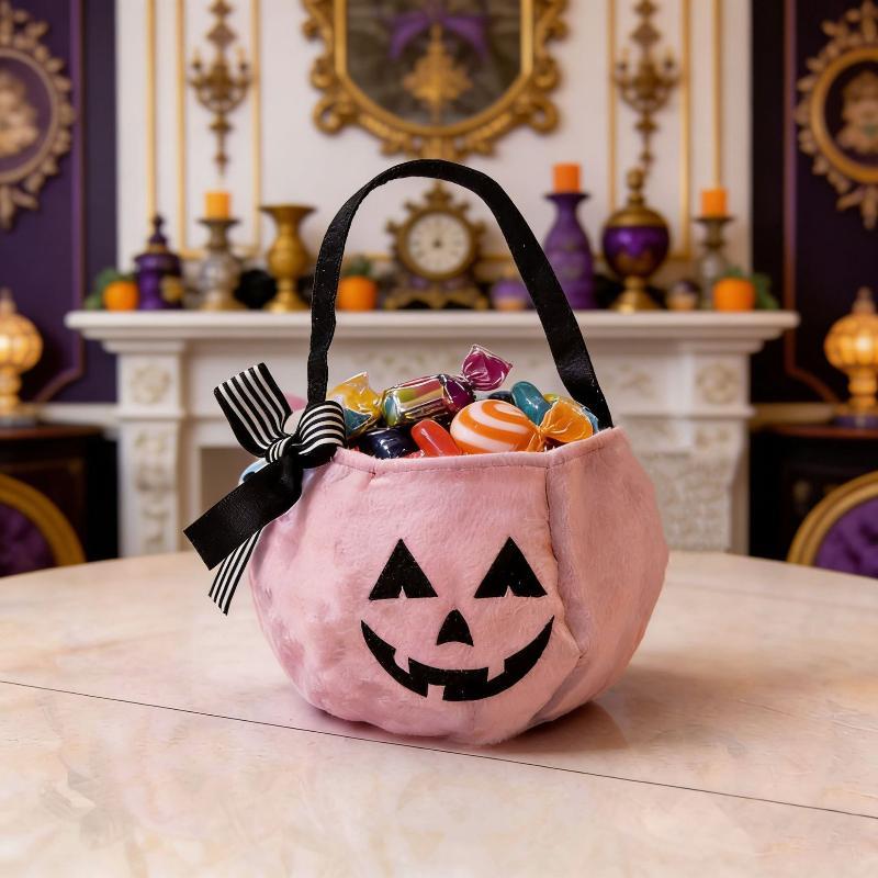 Halloween Bowknot Pumpkin Candy Bucket Waterproof Non-Toxic Trick Or Treat Storage Handbag for Toddlers Halloween Activities