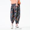 2025 Summer Men's Plus Size Ethnic Print Harem Pants - Loose Fit, Straight Leg, Drop Crotch