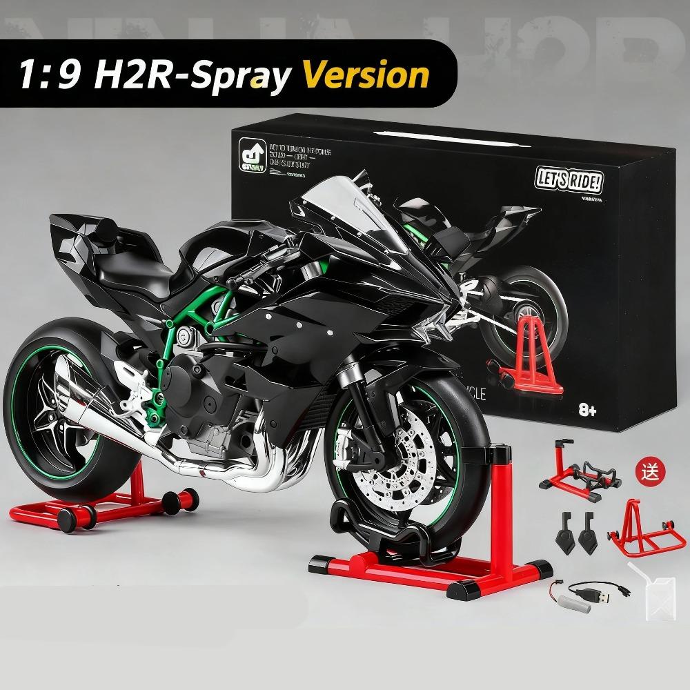 Schlüsselstart 1:9 H2 H2R Legierung Rennmotorrad Modell Druckguss Bahn Sport Motorrad Modell Mit Ton und Licht Mit Spray Kinder Spielzeug Geschenk