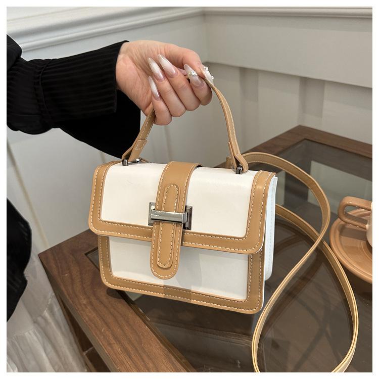 2025 spring and summer new Korean version handbag bag women's retro fashion shoulder small square bag foreign style contrasting color messenger bag