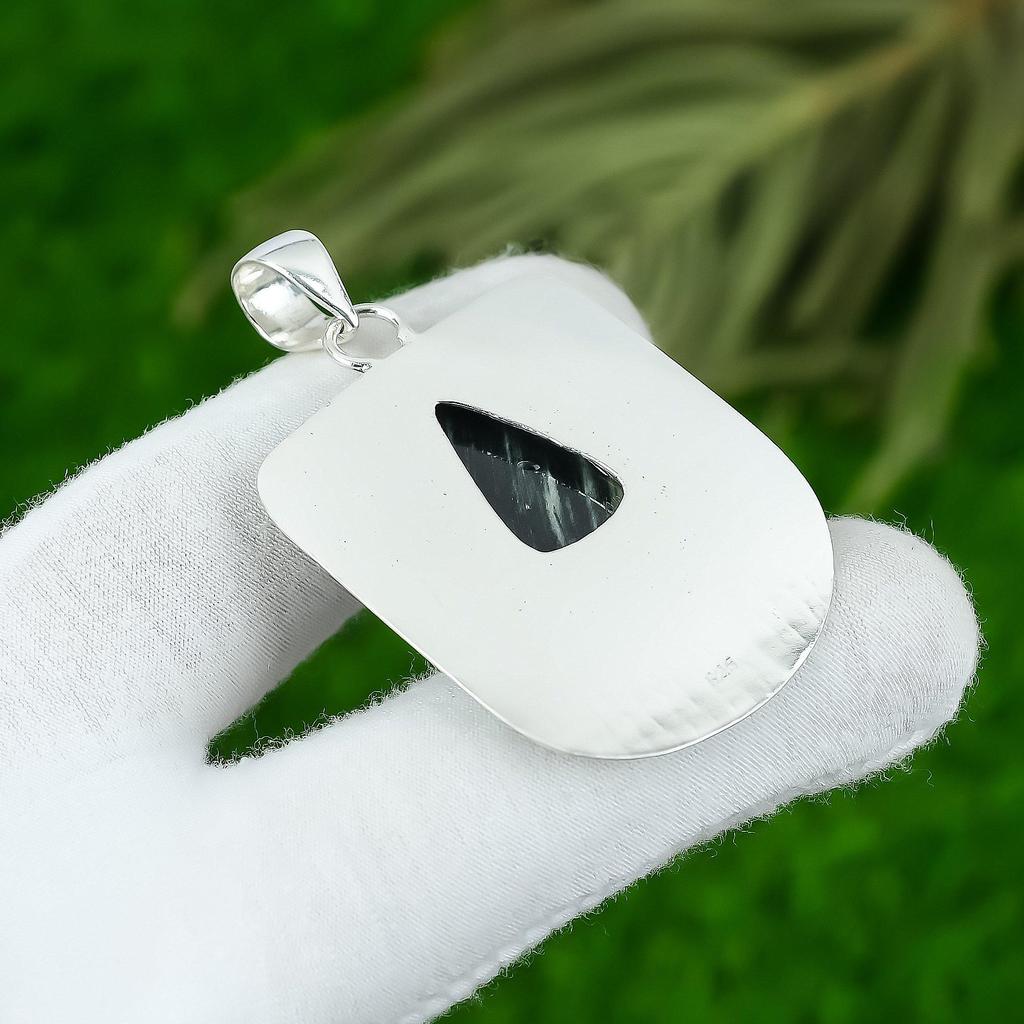 Natural Silver Sheen Obsidian Gemstone Pendant 925 Sterling Silver For Girls