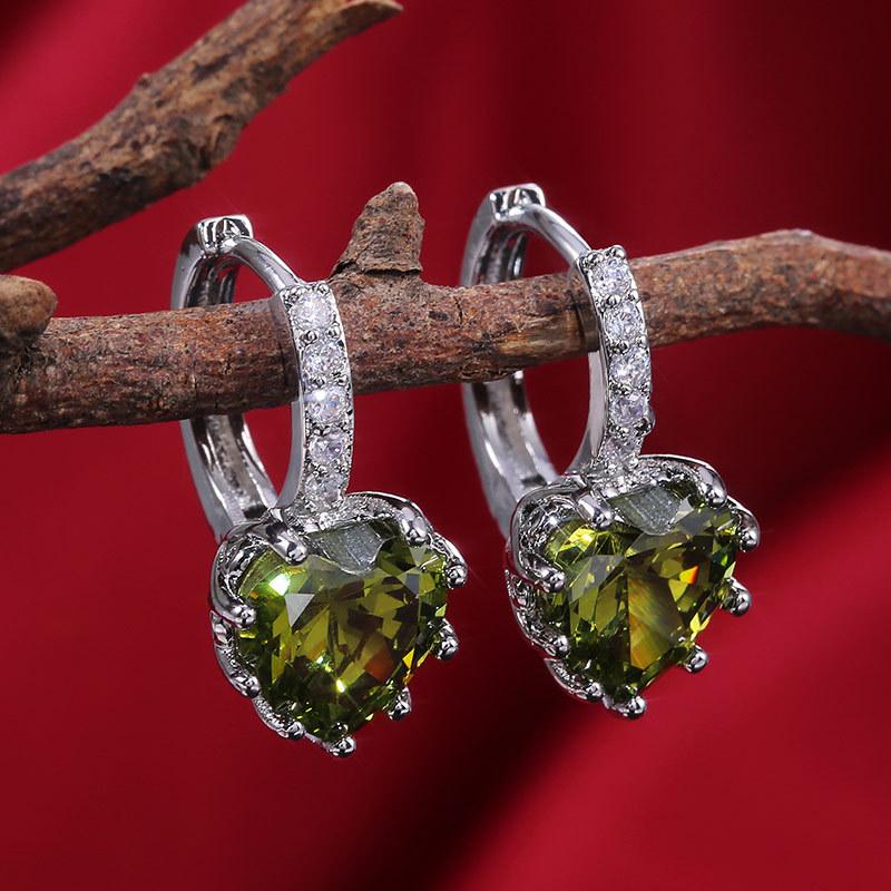 Silver Multi Color Heart CZ Hoop Earrings Halo Pave Crystal Leverback Heart Drop Earrings Women Multicolor Love Jewelry