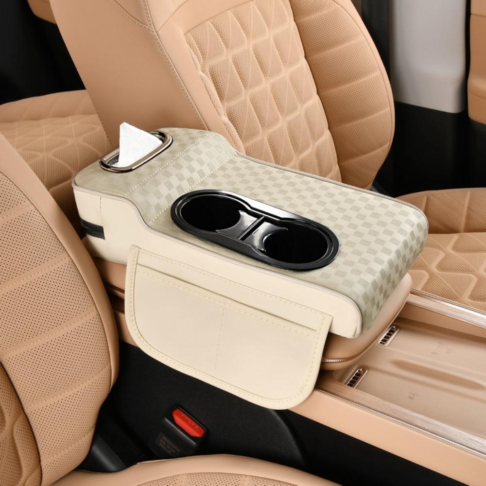 2 Cup Holder Car Center Armrest Box PU Leather Center Console Pad  Car Organizer Style 13