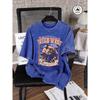 Wild West Cowboys Print Snow Wash Women Tee Shirts Summer T Shirt Casual Washed Clothes Cotton Oversized Short Sleeves