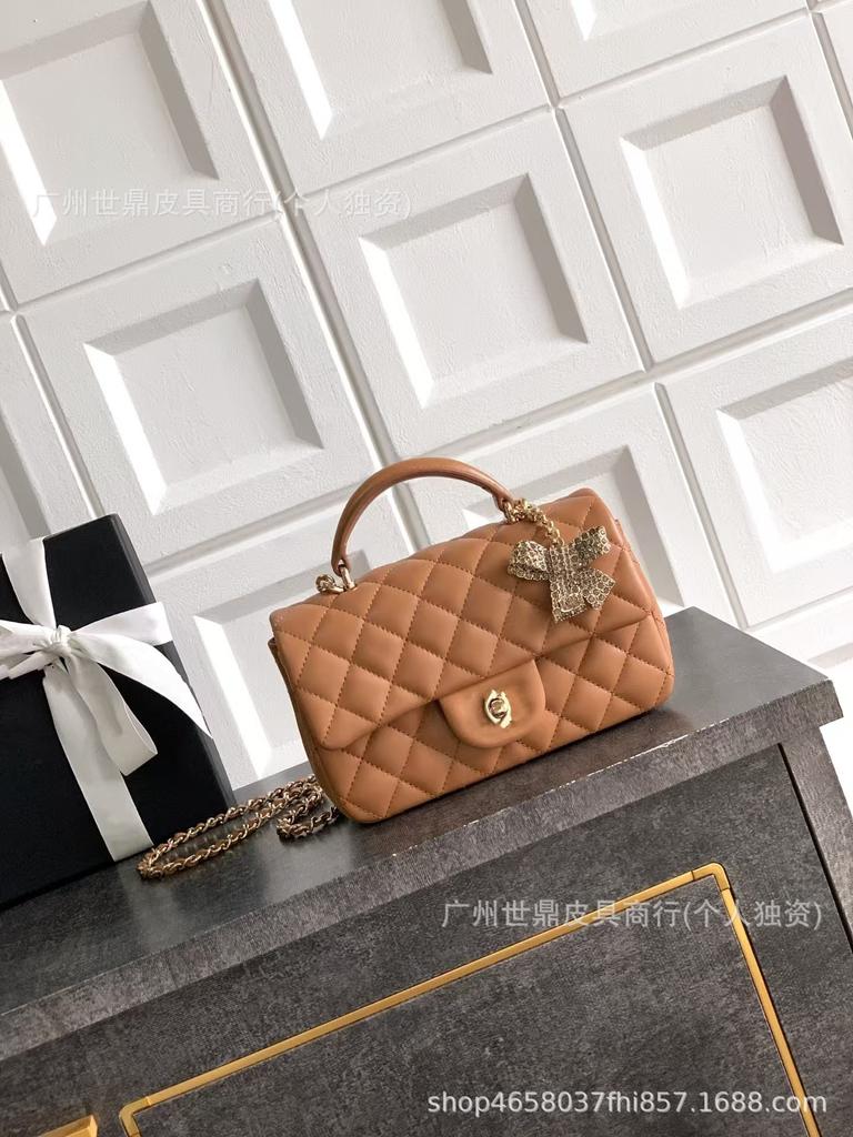 High-quality New Mini25K Bow  Style Sheepskin Diamond-grid Chain Bag Portable Single Shoulder Flip