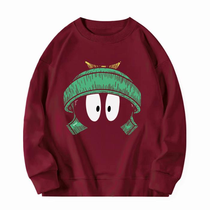 Fleece Fun Cartoon Printing Crew Neck Sweater Casual Pullover Female and Male Couples Trendy Coat