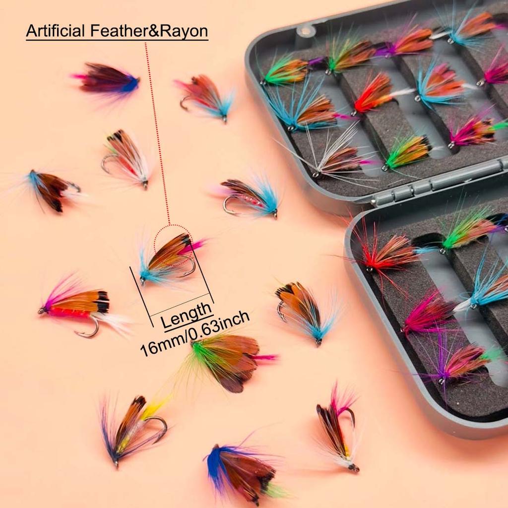 24Pcs/Box-Dry Fly/Handcrafted Mixed Colors Moth Bait Fly Fishing Kit for Trout Bass Salmon (Butterfly) Material Artificial Feather&Rayon