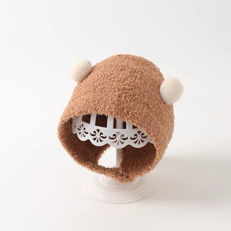 Super cute baby autumn and winter new children's thermal hat cute double ball hat warm ear protector knitted wool hat