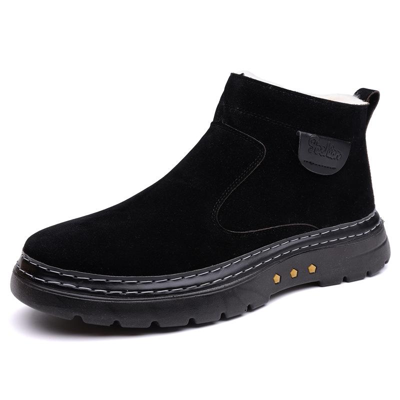 Men's Winter Fleece-Lined Snow Boots with Thick Sole, Non-Slip, Zipper, Cold Protection