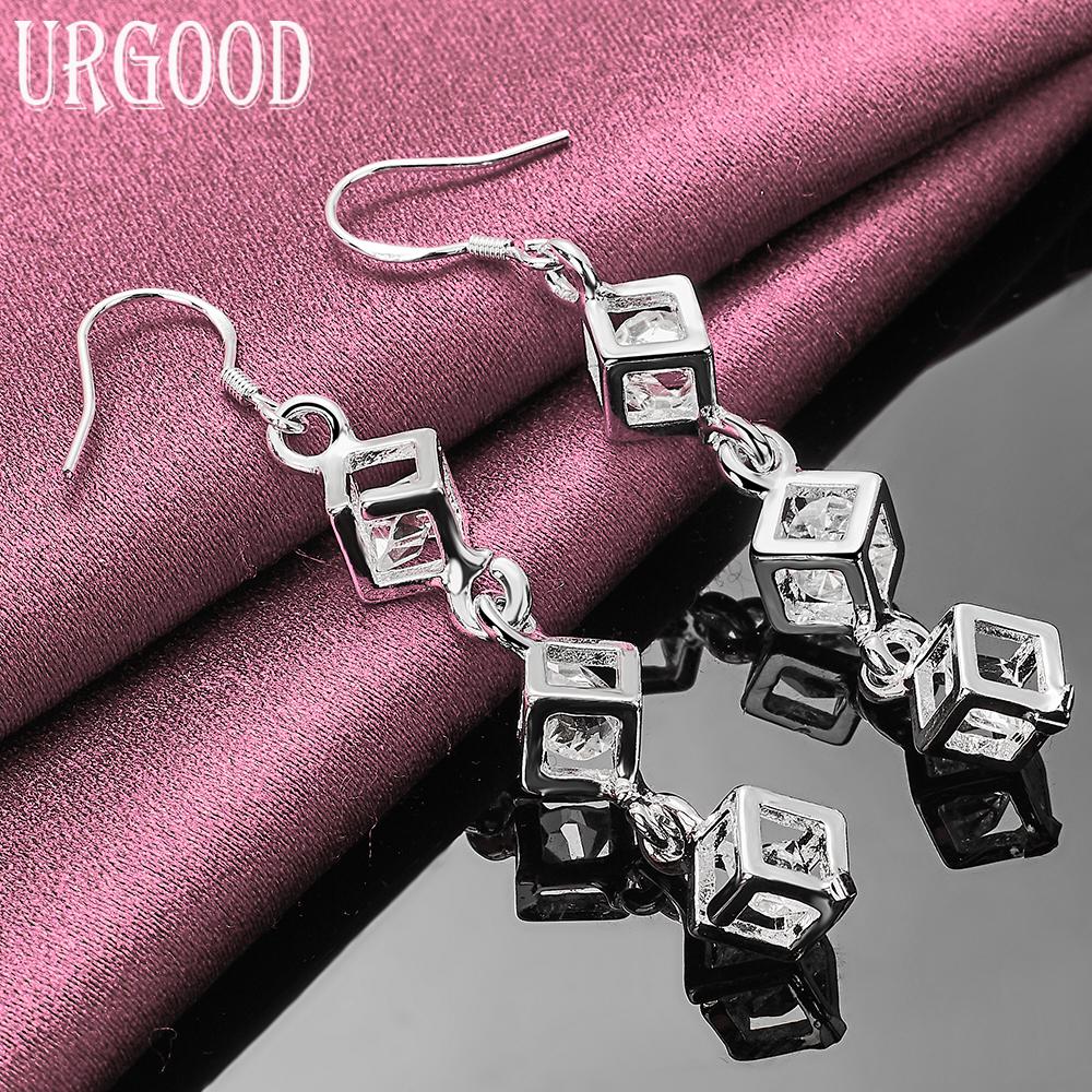 925 Sterling Silver AAA Zircon Square Earrings Wedding Jewelry