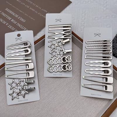 8Pcs/Set Duckbill Clip Girls Hairpins Vintage Silver Side Clips Retro Bangs Barrettes Women Girls