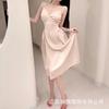 Crispy sexy suspender long hollow backless strap solid color low neck temptation casual nightdress home set