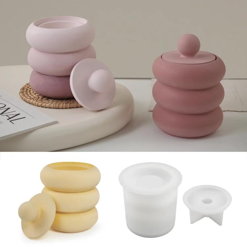 Cylindrical DIY Ceramic Mold With Lid Candle Can Silicone Mold Storage Box Gypsum Resin Mold Home Decoration Candle Container