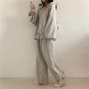 Grey Korean-Style Casual Two-Piece Cotton Blend Sweatshirt Set for Women - Spring/Autumn Fashion Patchwork Design