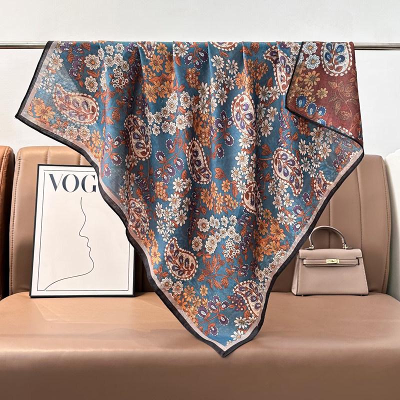 91 Retro Double-sided Velvet Large Square Scarf Women's New Spring and Autumn Foreign Style Fashion Cashew Flower Silk Scarf Neck Scarf Shawl