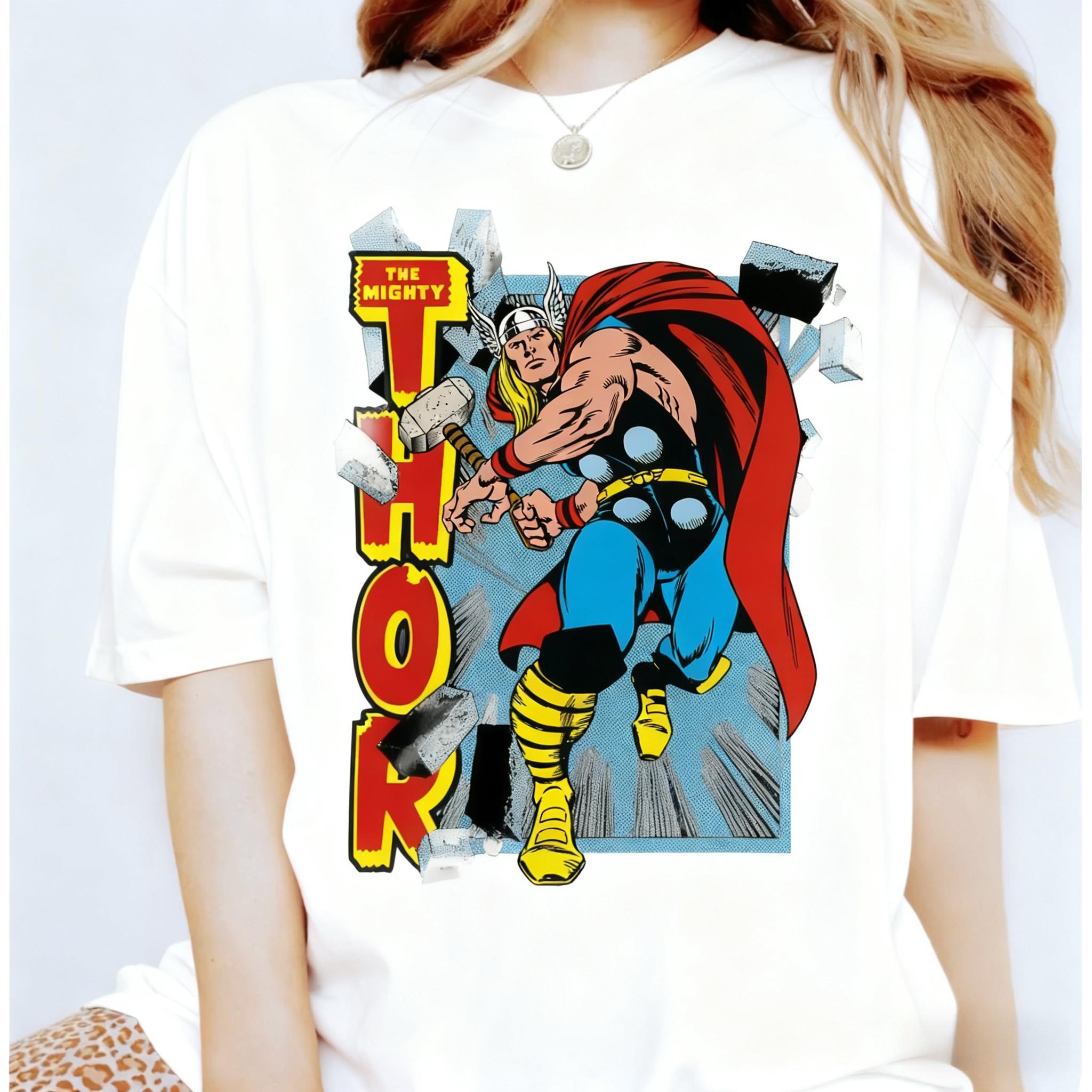 

Marvel Genuine New Powerful Thor Breakthrough ComicPrinted Unisexs and Womens Short Sleeve Loose Plus Size Casual TShirts S