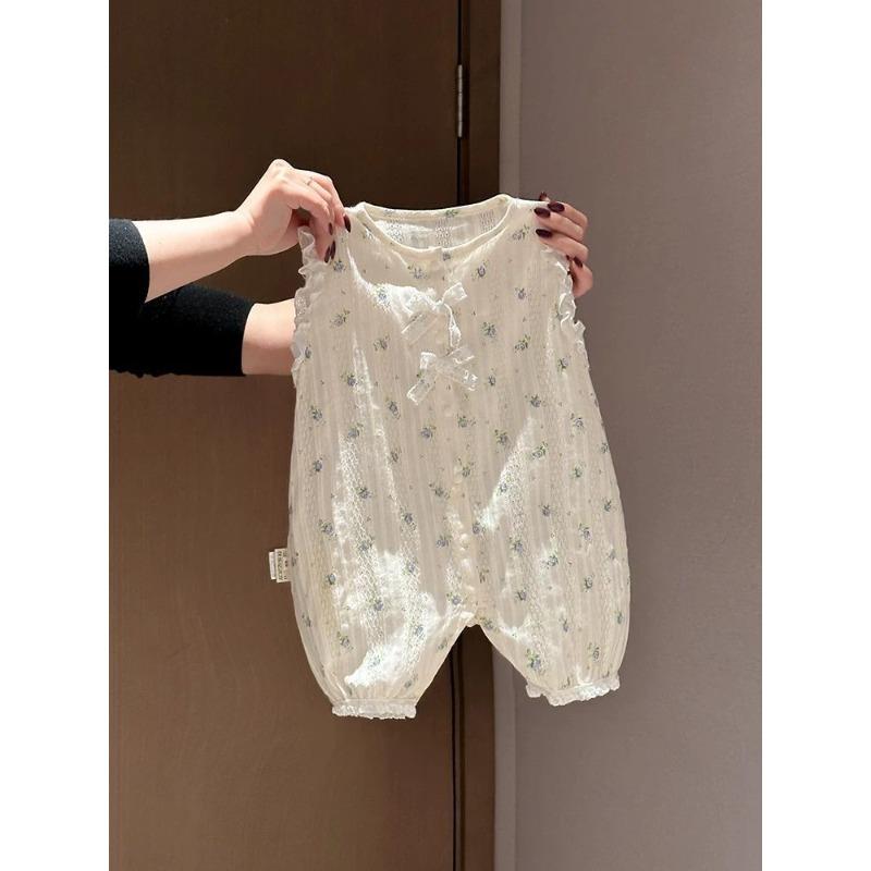 Sweet Floral Infant Wrap Hip Onesie Light Thin Sleeveless Stylish Baby Girls Summer Walking Wear 0-18M