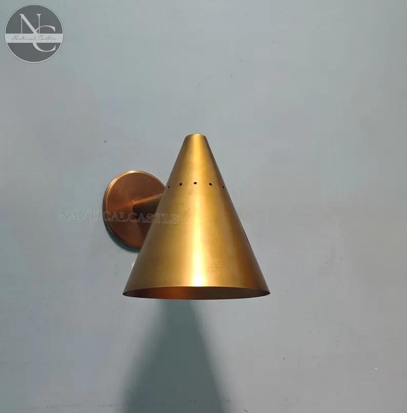 Mid Century Brass Cone Wall Sconce - Italian Bedroom Light