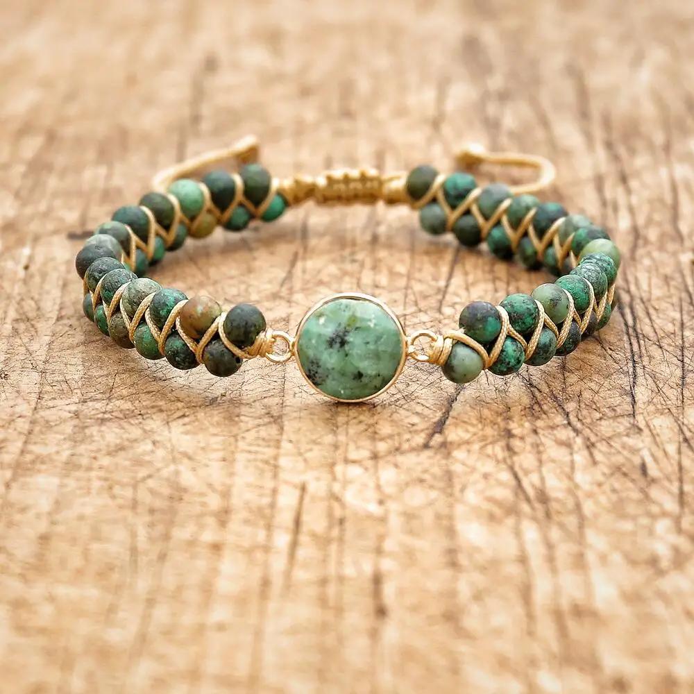 4mm Double Layer African Stone Braided Turtle Bracelet Beaded Boho Charm Friendship Bracelet Couple Handmade Jewelry