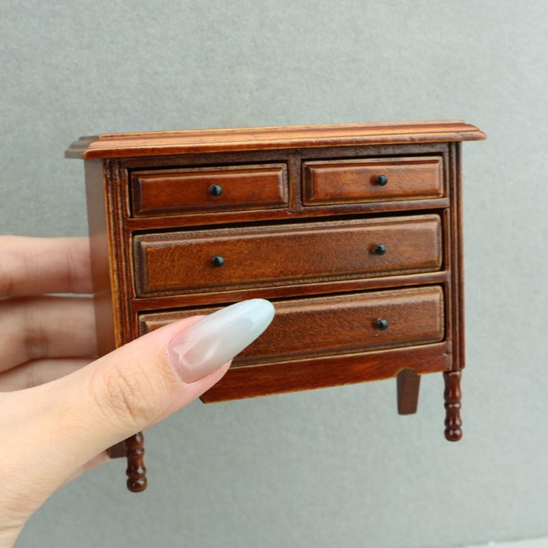 Genuine Wooden Drawer Chest Miniature Furniture For Model house Locations Highlighting Historical Handle Accents