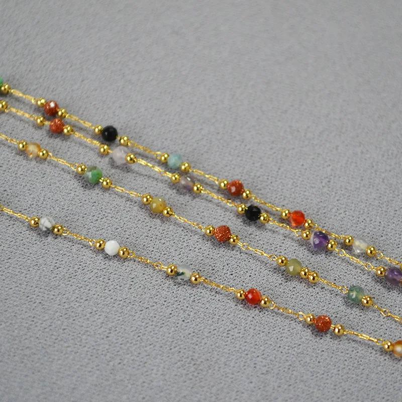 Stainless Steel Colorful Beads Bracelet For Women Girls Gold Color Exquisite Vacation Style Wrist Chains Party Jewelry Gifts