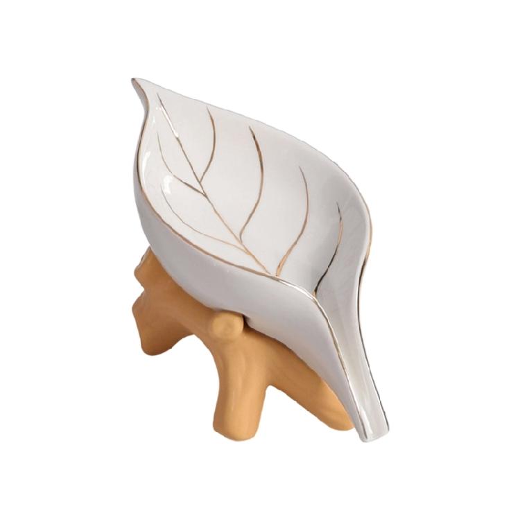 Modern Ceramic Soap Holder NonSlip Base Golden Leaf Pattern Soap Dish Organizers Tray for Bathroom Kitchen Essential