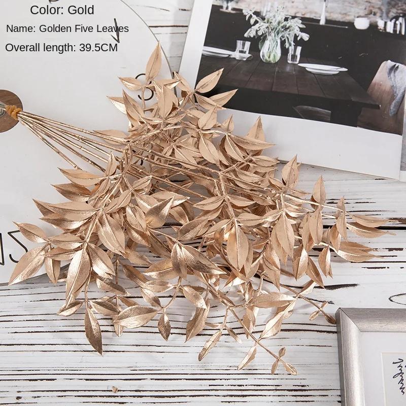 6pcs/set Artificial Flower Gold Christmas Flower New Year Flower Spray Gold Accessories Home Decoration Christmas Fake Flowers