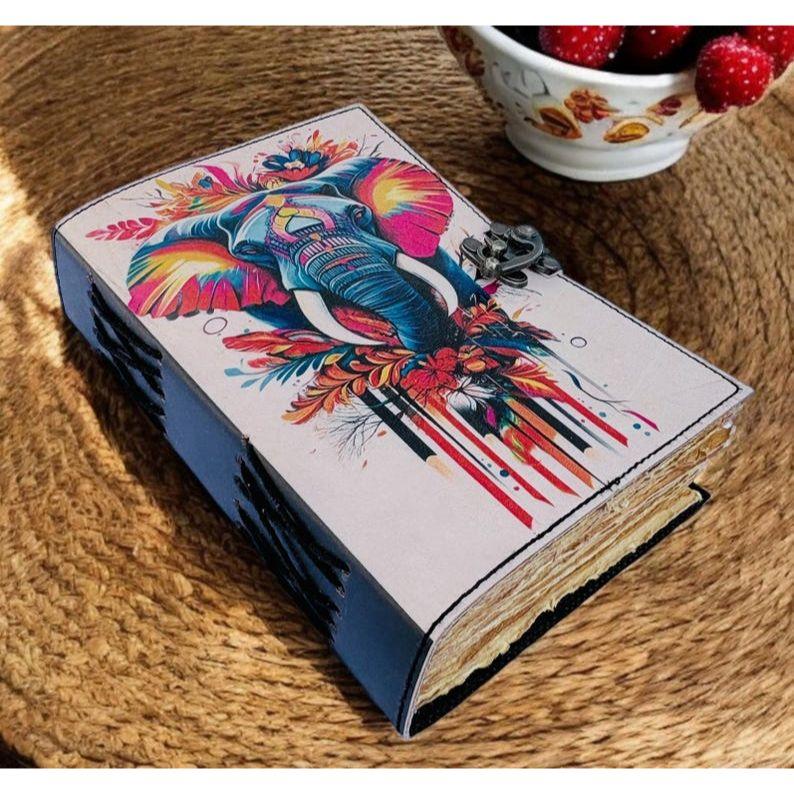 Handmade Elephant Leather Journal, Boho Art Travel Sketchbook,  Gift
