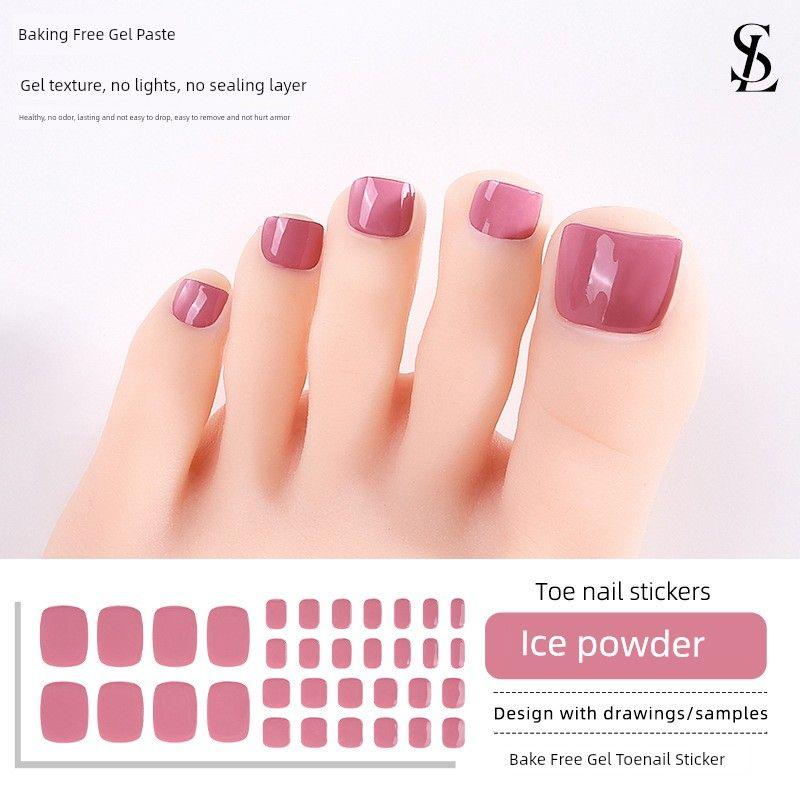 

Гелевые наклейки для ногтей на ногах без выпечки, водонепроницаемые, с луковой пудрой, белые наклейки для ногтей на ногах, мягкие наклейки-патчи для ногтей без лампы, наклейки для ногтей BSF-0002 Ice Powder [No Baking 34 Fings]]