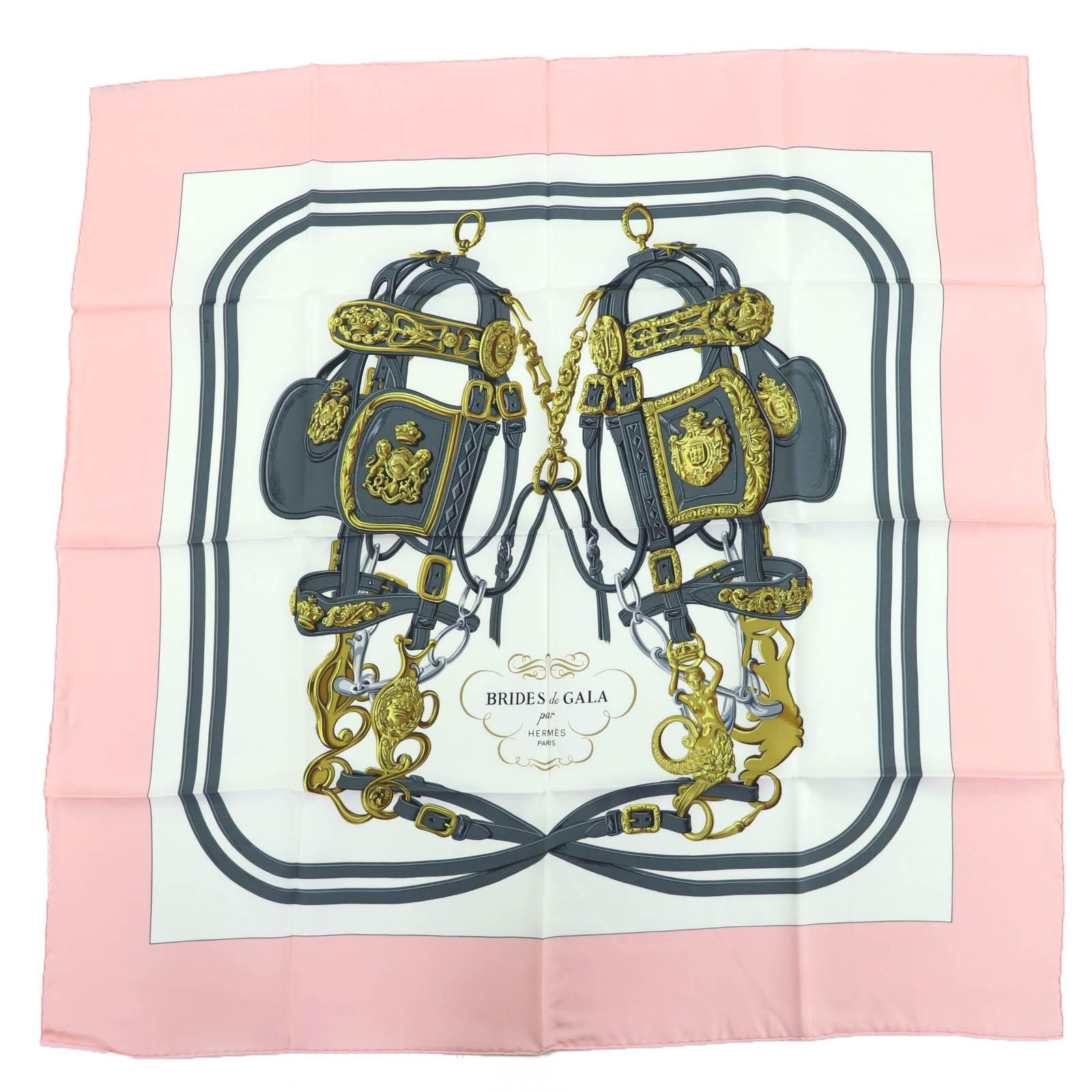 Great HERMES scarf BRIDES de GALA Ceremony Bridle Large format Pink silk Women Used