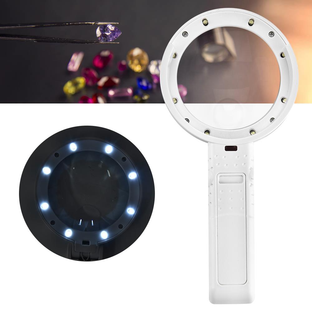 5 11X Magnifying Glass with 8 LED Light Hnadheld Desktop Multifunctional Reading Magnifier