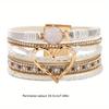 1pc Boho Chic Multilayer Faux Leather Wrap Bracelet with Handmade Braiding, Vintage Style, Big Golden Heart Charm