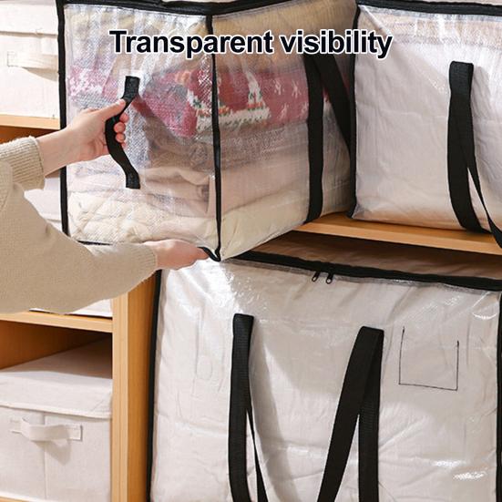 Velká úložná taška na quilt Průhledný úložný box s víkem Zesílená ucha Vodotěsný Skládací Stěhovací úložné tašky Tašky pro balení oblečení Lůžkovin