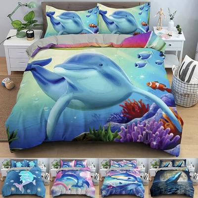 Ensemble de literie dauphin 3D Housse de couette animaux mignons avec taie d'oreiller Chambre à coucher Housse de couette imprimée Twin Full King Textile de maison