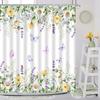 Butterfly Shower Curtain, Spring Flower Watercolor Farm Daisy Purple Flower Modern Simple Aesthetic Printed Bathroom Decoration