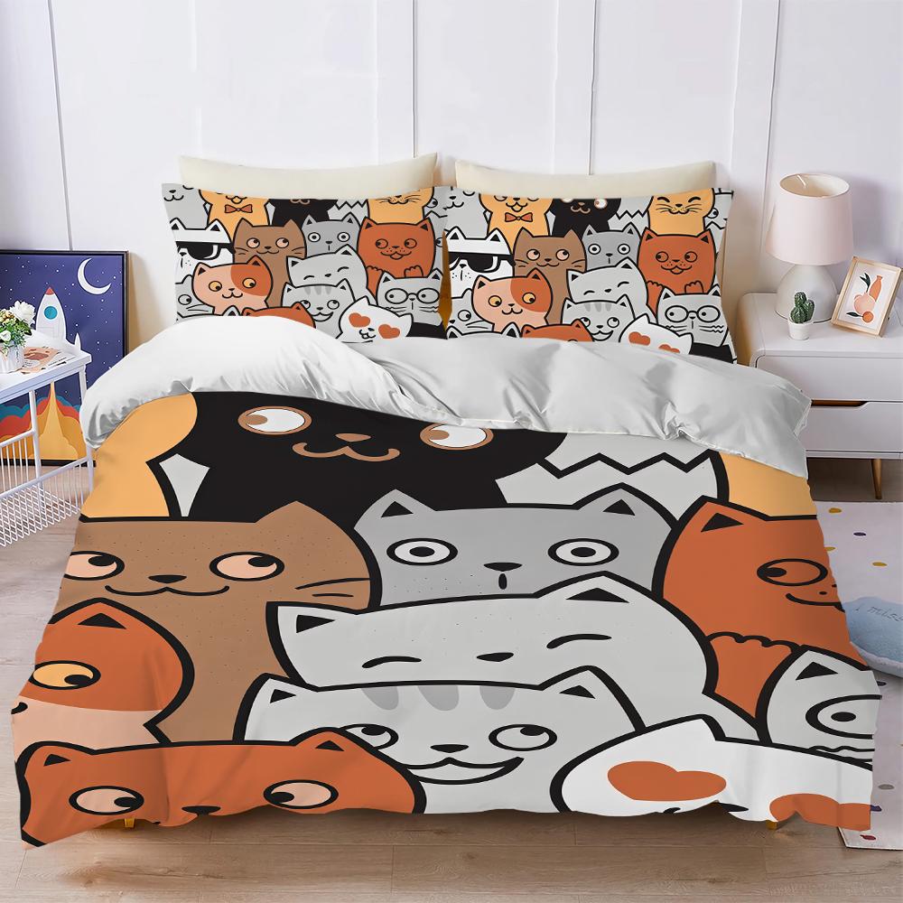 Funny Cats at Cafe Paws Duvet Cover Set Soft Wash Bed 3 Piece Summer Comfortable Student Dormitory Home Baby Bedding Best seller