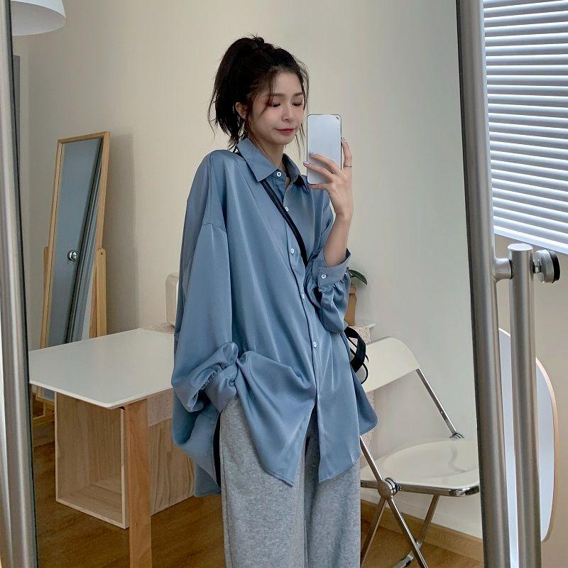 Koszula oversize Damska letnia szykowna kardigan Lantern Sleeve Biała koszula z długim rękawem Top na co dzień