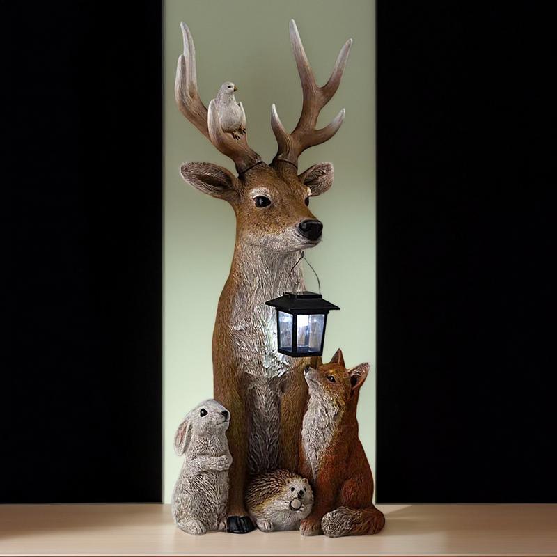 Garden Statue Resin Deer Figurine Solar Statue Lights Waterproof Resin Sculpture Lights Creative Animal Figurine Lamps Yard